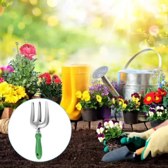 Unique Bargains PP 430 Stainless Steel Garden Tool Hand Weeder Fork 9.25 x 3.54 Inch Green 1 Pc image {3}