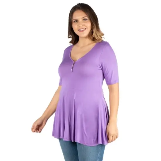 24seven Comfort Apparel Women's Plus Henley Tunic Top-Lilac-3X image {1}