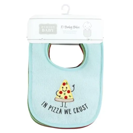 Hudson Baby Unisex Baby Cotton Terry Drooler Bibs with Fiber Filling, Pizza Taco, One Size image {1}