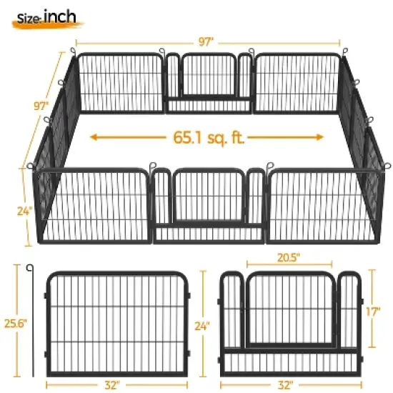 Yaheetech 12 Panel Dog Playpen Dog Exercise Pen Cat Fence, Black image {2}
