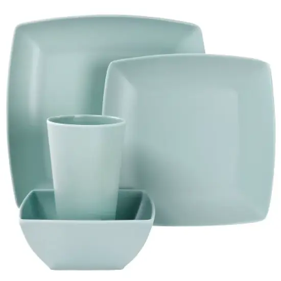 Gibson Home Grayson Melamine 16 Piece Square Dinnerware Set in Mint image {7}