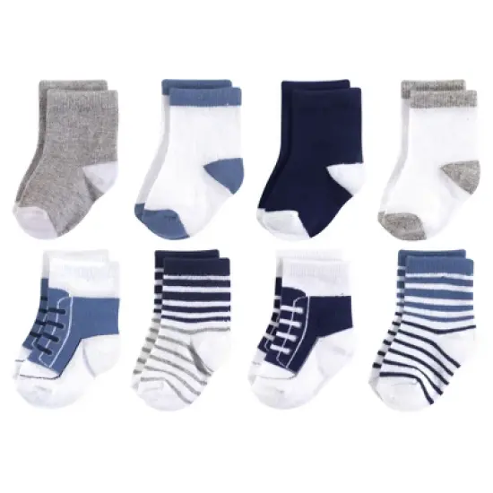 Luvable Friends Baby Boy Fun Essential Socks, Crew Blue Gray image {1}