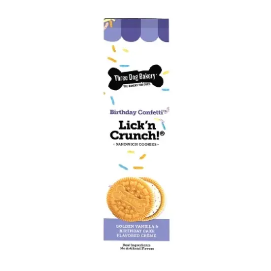 Three Dog Bakery Birthday Cake Lick 'n Crunch Vanilla Flavor Dog Treats - 13oz image {4}