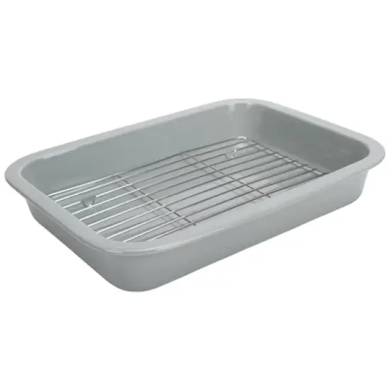 Elanze Designs Large 9x13 inch Stoneware Porcelain Baking Dish With Stainless Steel Rack, Grey image {5}
