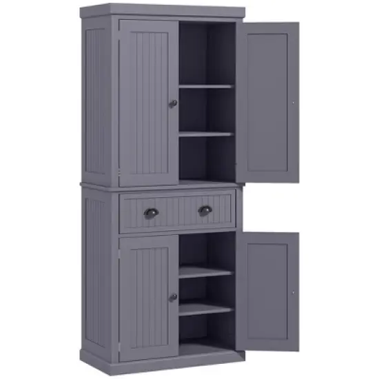 Gulches Traditional 72"H Kitchen Pantry Cabinet - Freestanding, 4 Doors, 1 Drawer, 3 Adjustable Shelves, Navy Blue, 30"W x16"D image {4}