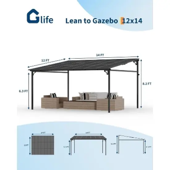 Gazebo, Patio 10x10 Ft Wall Mounted Lean to - Heavy Duty Hardtop Pergola, Sloped Roof for Porch, Deck, Backyard (Dark Brown) image {3}