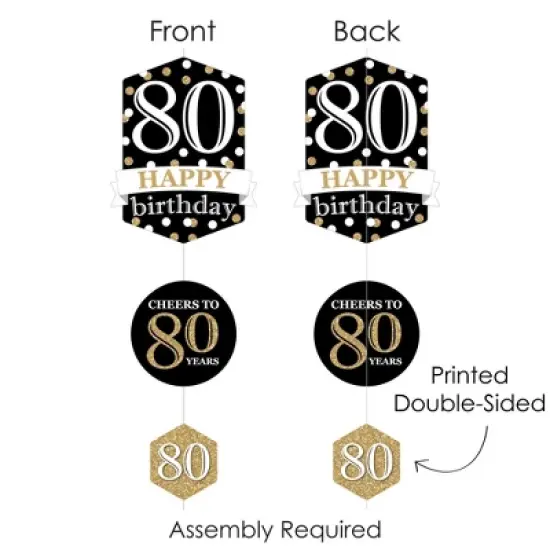 Big Dot of Happiness Adult 80th Birthday - Gold - Birthday Party DIY Dangler Backdrop - Hanging Vertical Decorations - 30 Pieces image {5}