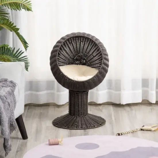 Kumasinova Elevated Cat Bed,Cat Basket Bed with Rotating Egg Chair Cushion,Natural Rattan Pet Bed with Thick Padding,Woven Cat Beds for Indoor Cats image {6}