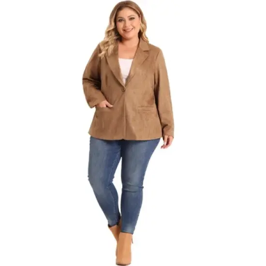 Agnes Orinda Women's Plus Size Open Front Faux Suede Long Sleeve Lapel Work Office Blazer image {2}