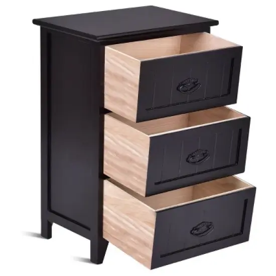 Tangkula 3 Drawers Nightstand End Table Storage Wood Side Bedside Black image {7}