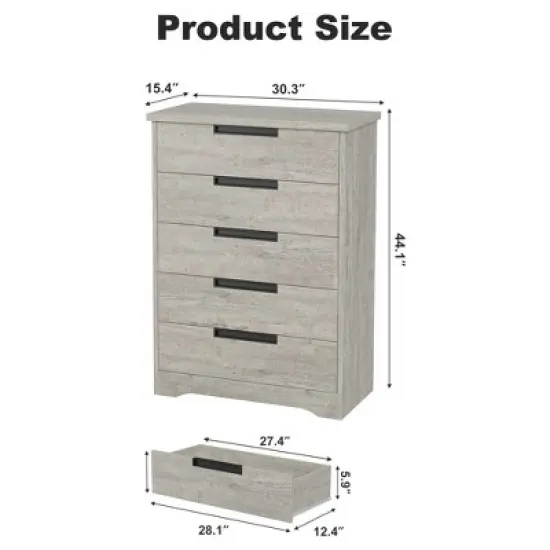 5 Drawer Dresser for Bedroom, Dresser Chest of Drawers with Embedded Handles Design, Wooden Dresser Organizer for Living Room, Nursery, Hallway image {6}