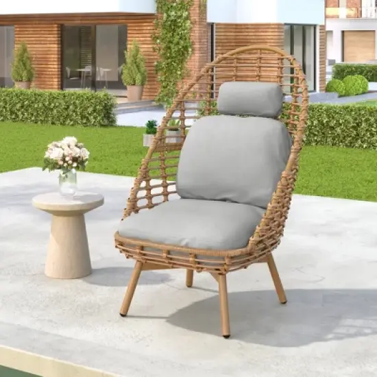 Christopher Knight Home Casey Outdoor Rattan and Metal High-back Lounge Swivel Chair with Cushion image {8}