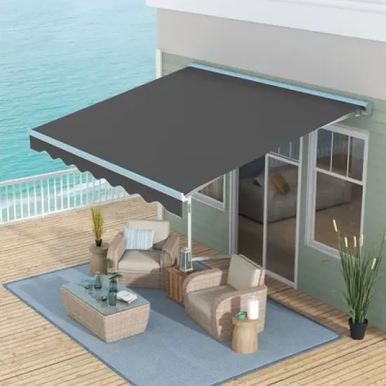 Sapphtopaz 13' x 10' Retractable Awning Patio Awnings Sunshade Shelter UV-Resistant with Motor Retraction Manual Crank Handle image {8}