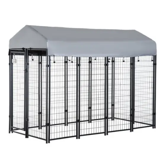 Pawhut Large Outdoor Dog Kennel Steel Fence with UV-Resistant Oxford Cloth Roof & Secure Lock image {8}