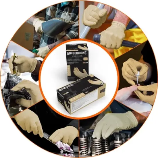 GLOVEWORKS Heavy-Duty Ivory Latex Gloves - Industrial Grade - Perfect for Mechanics, Commercial Cleaning, Household Use, Painting, Plumbing, and more image {2}