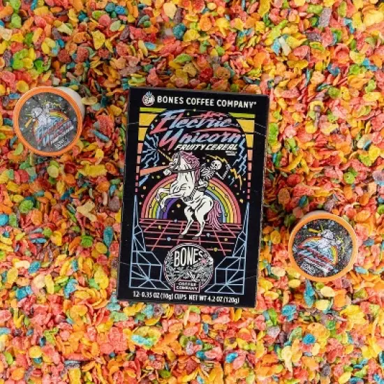 Bones Coffee Company Electric Unicorn Fruity Cereal Flavor 12 ct Single-Serve Bones Cups Coffee Pods Compatible with Keurig Coffee Maker image {2}