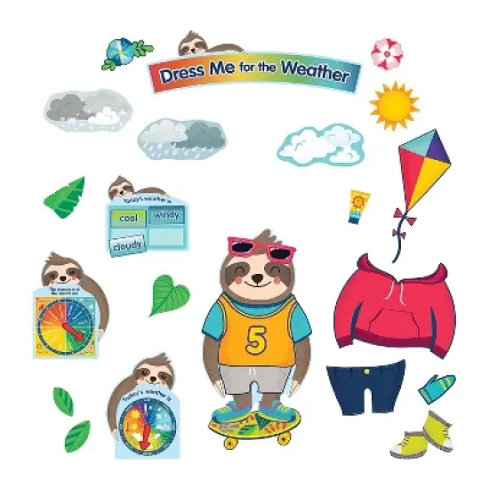Carson-Dellosa Carson Dellosa One World Sloth Dress Me for the Weather Bulletin Board Set 54 Pieces image {1}