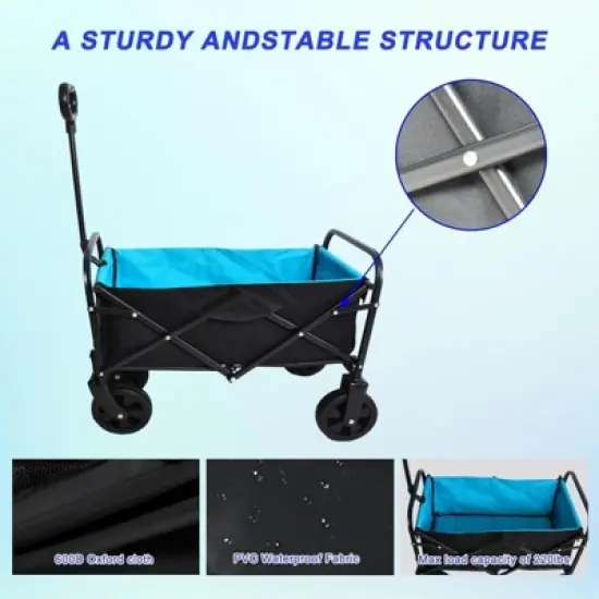 RISOKEYS Foldable Wagon Cart,with - Heavy-Duty Steel Frame & 600D Polyester,Folding Design for Beach, Camping,Groceries image {4}