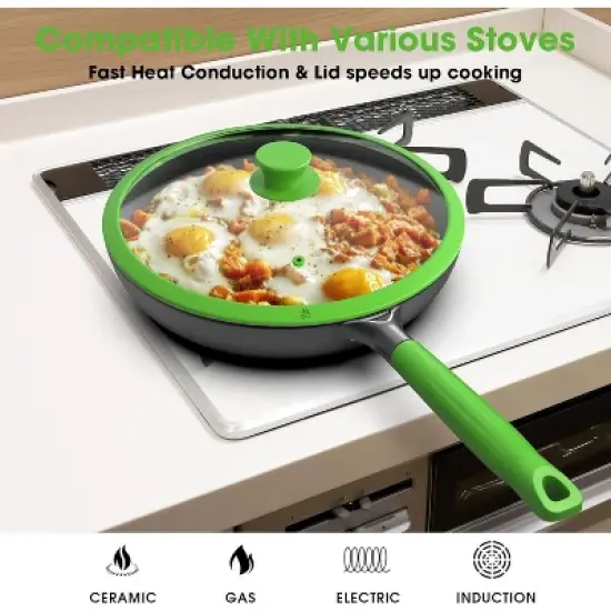 imarku Non Stick Frying Pan, Frying Pan Set with Lids, Nonstick Cast Iron Skillets, Frying Pans Nonstick with Lid Cast Iron Pan with Stay Cool Handle image {3}