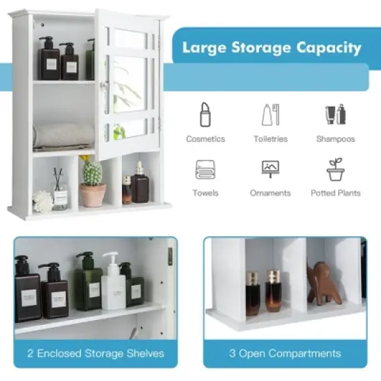 Tangkula Mirrored Medicine Cabinet Bathroom Wall Mounted Storage W/Adjustable Shelf image {7}
