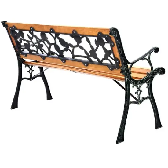 Tangkula Garden Iron Bench Porch Path Hardwood Chair for Patio Park Outdoor Deck image {2}