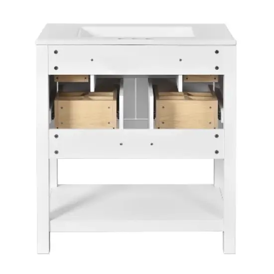 30" Modern Bathroom Vanity with Ceramic Sink, 5 Drawers & Solid Wood Frame, Freestanding Storage Cabinet with Gold Knobs - ModernLuxe image {9}