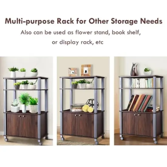 Costway Bakers Rack Microwave Oven Rack Shelves Kitchen Storage Organizer Metal White image {3}