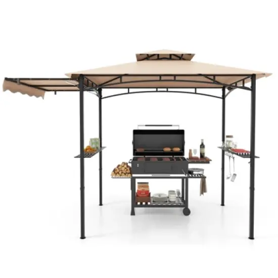 Tangkula 11 x 5 FT Grill BBQ Gazebo w/ Side Awning Double-Tiered Top 2 Side Shelves image {9}