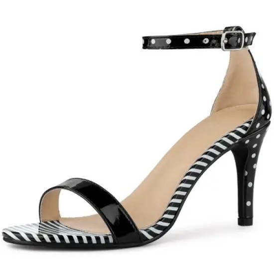 Perphy Women's Stiletto Heels Stripe Polka Dots Ankle Strap Sandals image {6}