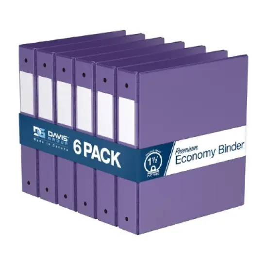 Davis Group 6pk 1.5" Premium Economy Round Ring Binder Purple: Hard Cover, 275 Sheet Capacity, 2 Pockets, Polypropylene image {8}