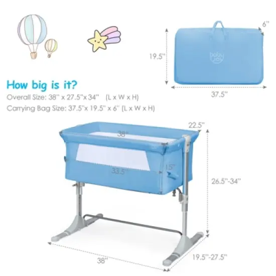 Infans Portable Baby Bedside Bassinet Infant Travel Bassinet Crib W/Carrying Bag Blue image {6}