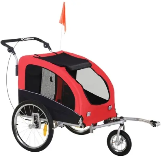 Aosom Dog Bike Trailer 2-In-1 Pet Stroller with Canopy and Storage Pockets image {7}