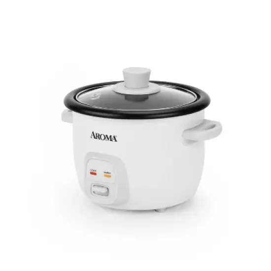 Aroma 4 Cup Pot Style Rice Cooker - White: Nonstick, Stay-Cool Handles, 1 Setting, 250W, Includes Glass Lid & Manual image {1}