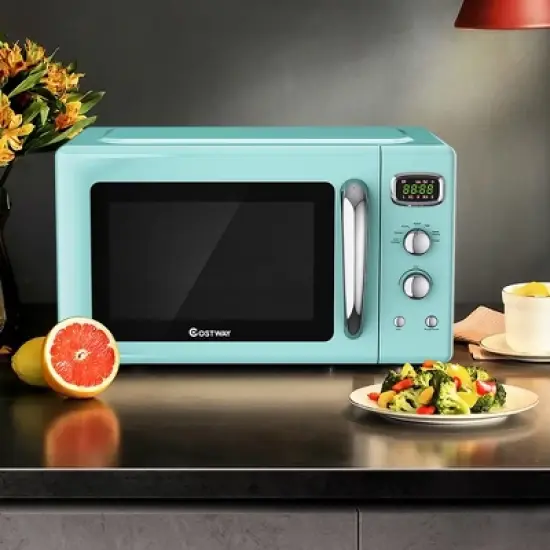 Costway 0.9Cu.ft. Retro Countertop Compact Microwave Oven 900W 8 Cooking Settings BlackGreenWhite image {7}