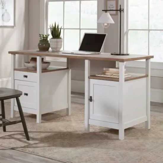 Cottage Road Desk with Drawers White - Sauder: Laminated Executive Workstation, 5 Year Warranty image {1}