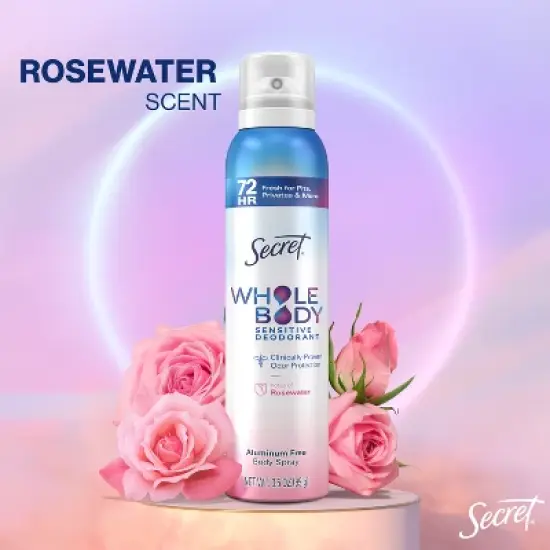 Secret Whole Body Deodorant Spray - Rosewater - 3.5oz image {7}