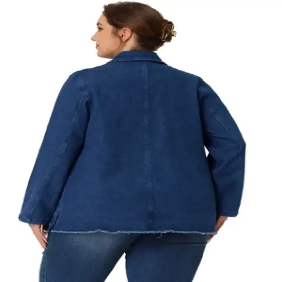 Agnes Orinda Women's Plus Size Fashion Outfits Button Work Formal Denim Jean Blazers image {3}