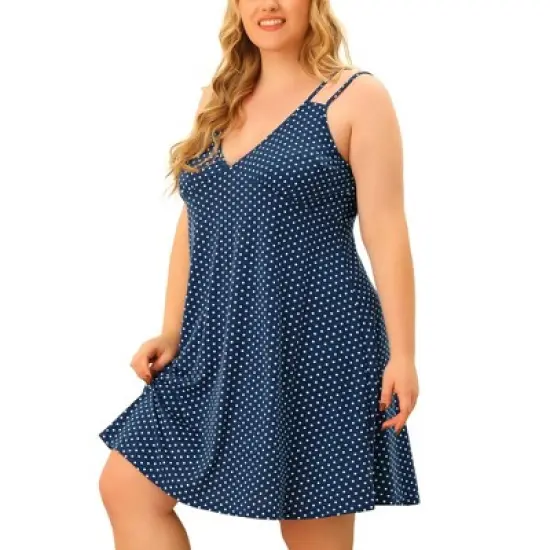 Agnes Orinda Women's Plus Size Deep V Knit Polka Dots Cami Nightgown image {6}