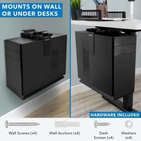 Mount-It! CPU Under Desk Mount Bracket | Computer Tower Wall and Under Counter Holder | 360 Degree Swivel Adjustable Height and Width Wall-Mountable image {2}