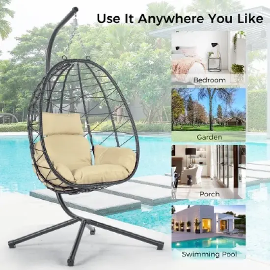 Egg Chair with Stand Indoor Outdoor Swing Chair Patio Wicker Hanging Egg Chair Hanging Basket Chair Hammock Chair with Stand for Bedroom Room Balcony image {7}