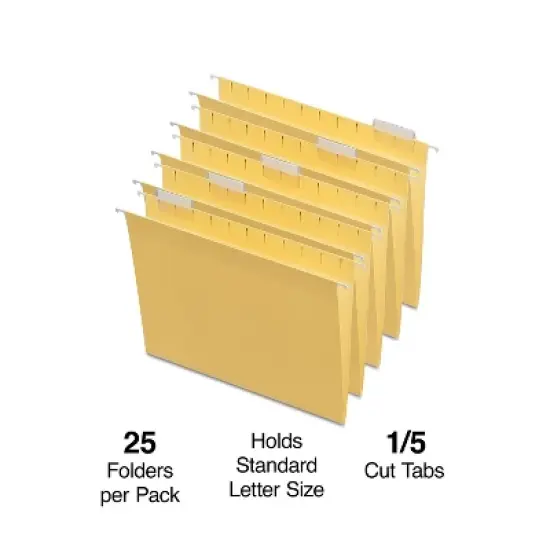 MyOfficeInnovations Hanging File Folders 5-Tab Letter Size Yellow 25/Box (163519) image {1}