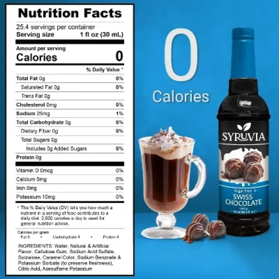 Syruvia Sugar Free Swiss Chocolate Syrup - 25.4 fl oz. Premium Flavoring Syrup For Coffee image {2}