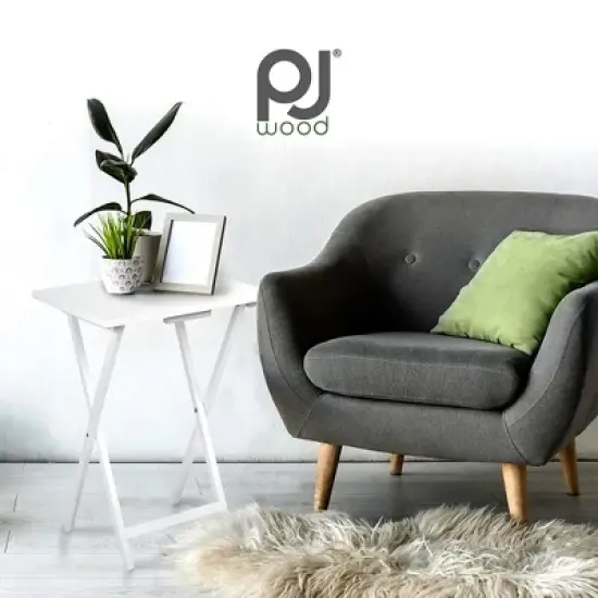 PJ Wood Conventional Solid and Sturdy Wood Construction Portable Folding TV Snack Tray Table Desk Serving Stand, White (8-Piece Set) image {5}