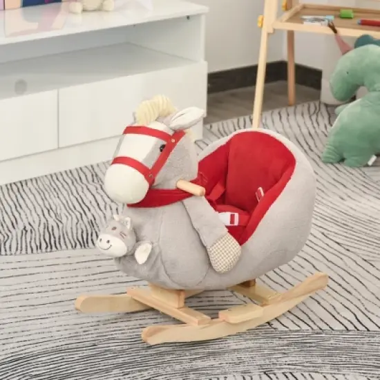 TopComfy Baby Bouncer and Rocker Toddler Kid Chair Plush Rocking Horse Toy for Playroom Living Room, Gray, 23.5"*13.75"*19" image {1}