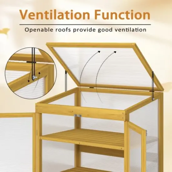 DOMETOUR Wooden Cold Frame Mini Greenhouse, Outdoor Polycarbonate 2-Tier Garden Greenhouse Cabinet, Keep Plants Warm image {5}