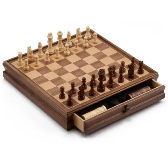 GSE 15" Large Wooden 2-in-1 Chess and Checkers Board Game Combo Set with Drawer, Chess Checker Game Set image {7}