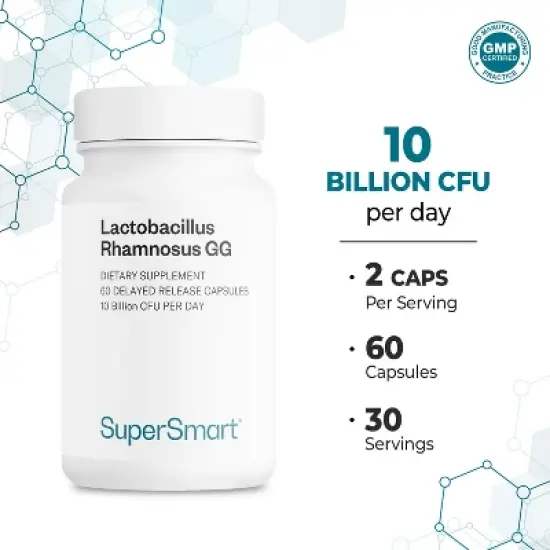 SuperSmart Lactobacillus Rhamnosus GG 10 Billion CFU per Day (LGG Probiotic with Inulin) | Non-GMO & Gluten Free - 60 Delayed Release Capsules image {4}