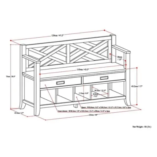 48" Lancaster Solid Wood Entryway Storage Bench with Drawers and Cubbies Espresso Brown - WyndenHall image {5}