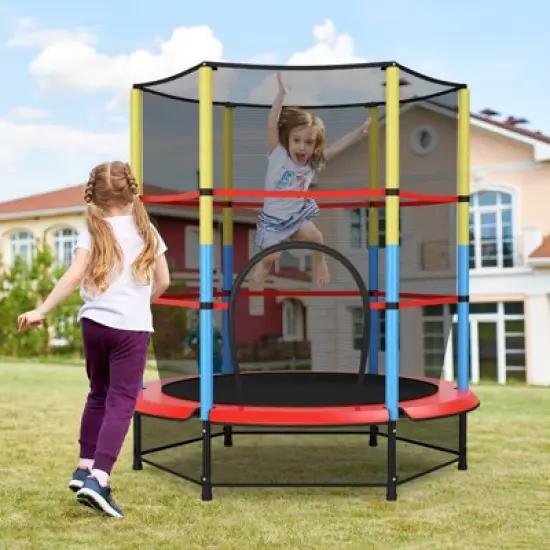 Safstar 55" Kids Trampoline Recreational Bounce Jumper W/Safety Enclosure Net Heavy-duty image {7}