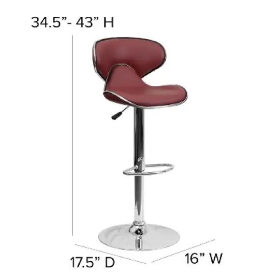 Flash Furniture Contemporary Cozy Mid-Back Vinyl Adjustable Height Barstool with Chrome Base image {6}